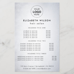 Prospectus 14 Cm X 21,6 Cm Dépliant de menu de services de salon simple