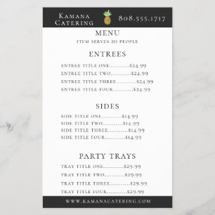 Prospectus 14 Cm X 21,6 Cm Dépliant de menu de traiteur de l'île d'ananas