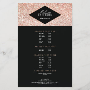 Prospectus 14 Cm X 21,6 Cm Dépliant du Salon de Beauté Rose Gold Glitter and 
