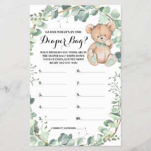 Prospectus 14 Cm X 21,6 Cm Devinez ce qui est dans Baby Bag Bear Douche Carte