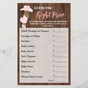 Prospectus 14 Cm X 21,6 Cm Devinez le bon prix AA Cowgirl Baby shower jeu
