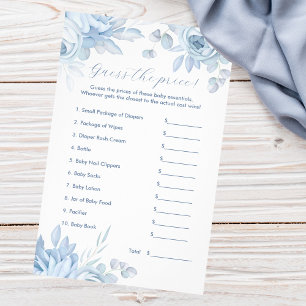 Prospectus 14 Cm X 21,6 Cm Devinez le prix - Jeu de Baby Shower Fleurs Bleu P