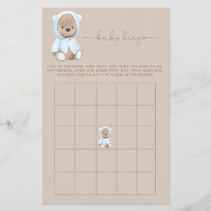 Prospectus 14 Cm X 21,6 Cm Dusty Blue Teddy Bear Baby shower Bingo Jeu Flyer