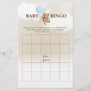 Prospectus 14 Cm X 21,6 Cm Dusty Blue Teddy Bear BINGO Jeux de Baby shower