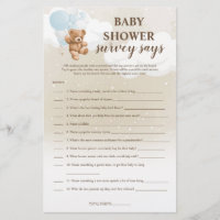Dusty Blue Teddy Bear Survey dit Baby shower Game