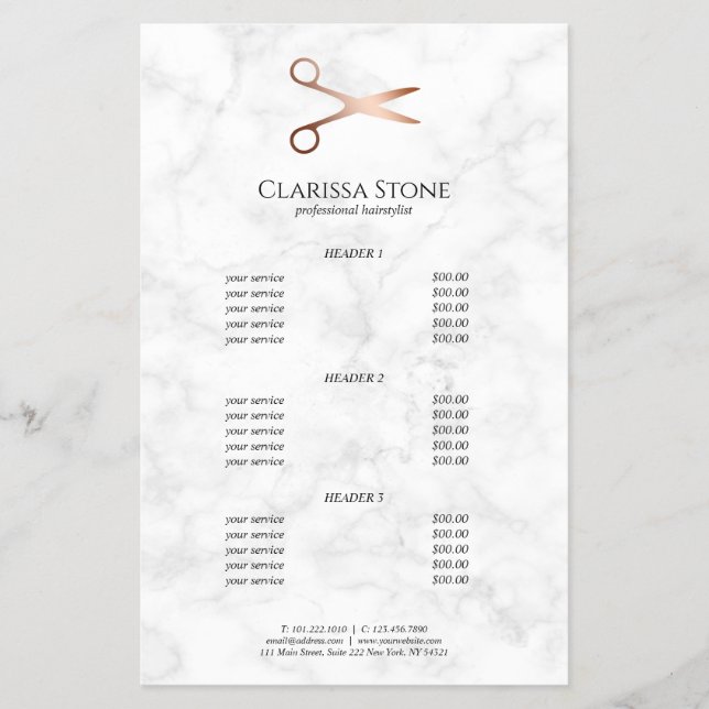 Prospectus 14 Cm X 21,6 Cm Elégant ciseaux d'or rose moderne coiffeur (Devant)