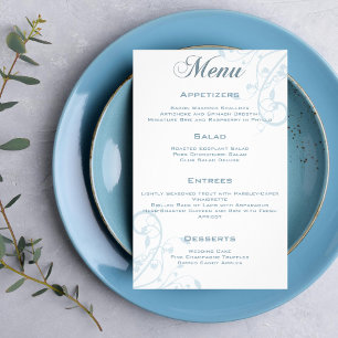 Prospectus 14 Cm X 21,6 Cm Elégant Floral Pale Bleu clair Mariage Menu Circul