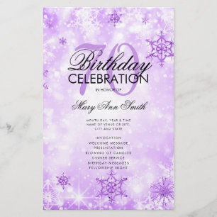 Prospectus 14 Cm X 21,6 Cm Élégant Hiver 70e Anniversaire Programme Purple Me