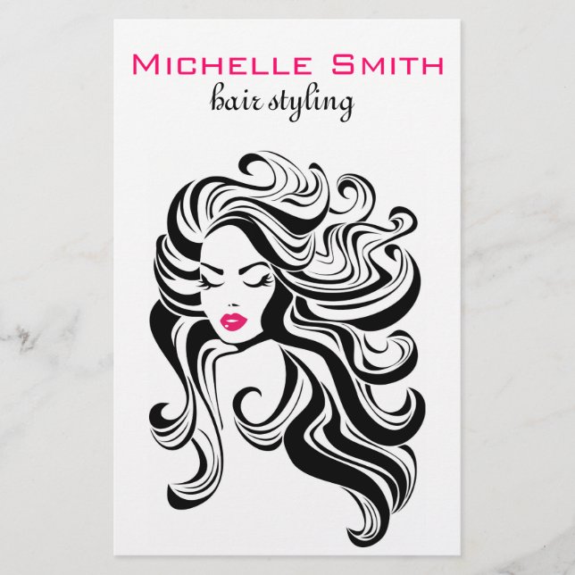 Prospectus 14 Cm X 21,6 Cm Élégant noir blanc Wavy Hairstyle extensions de ch (Devant)