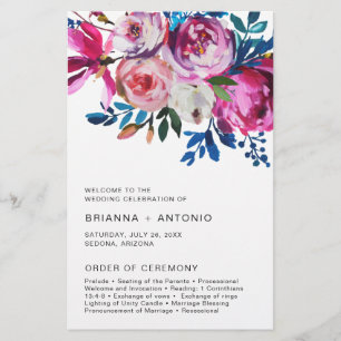 Prospectus 14 Cm X 21,6 Cm Élégant Programme de Mariage Floral Moderne Rose P