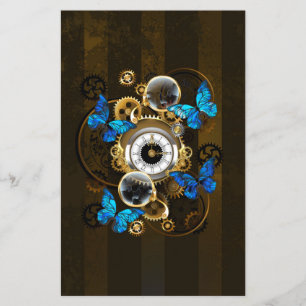 Prospectus 14 Cm X 21,6 Cm Engrenages Steampunk et papillons bleus