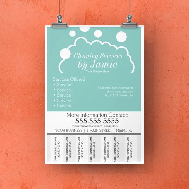 Prospectus 14 Cm X 21,6 Cm Entreprise de nettoyage Suds Tear Off Strips  (Créateur téléchargé)