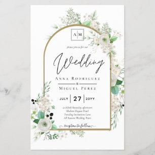 Prospectus 14 Cm X 21,6 Cm Été Blanc Roses Émeraude Sage Verdure MARIAGE