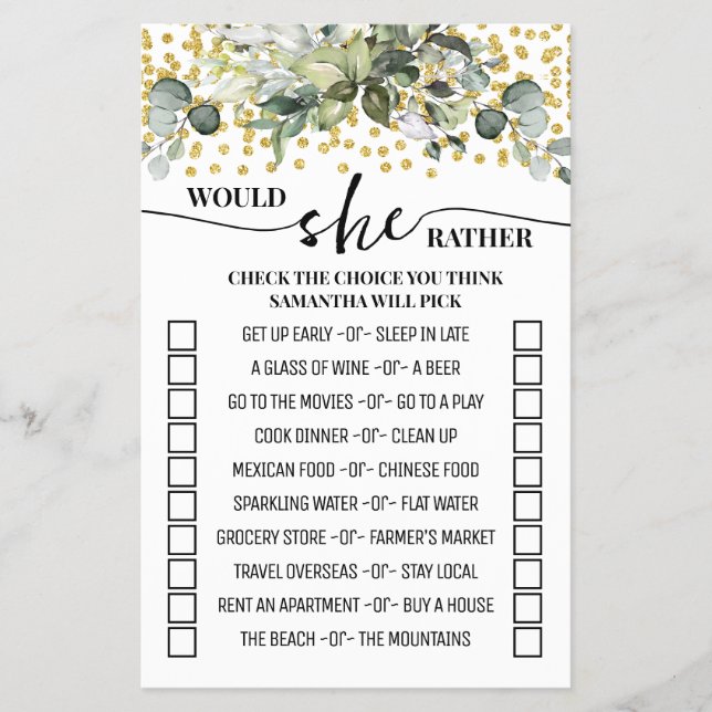 Prospectus 14 Cm X 21,6 Cm Eucalyptus Gold Voudrait-Elle Plutôt Douche Jeu (Devant)