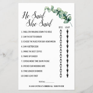 Prospectus 14 Cm X 21,6 Cm Eucalyptus Il a dit Elle a dit Carte de jeu de dou