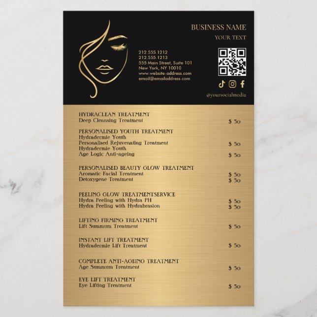 Prospectus 14 Cm X 21,6 Cm FACE TREATMENTS Beauty Salon flyer (Devant)