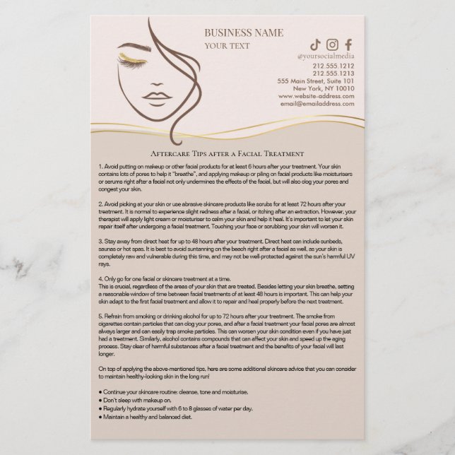 Prospectus 14 Cm X 21,6 Cm FACIAL TREATMENTS Aftercare flyer (Devant)