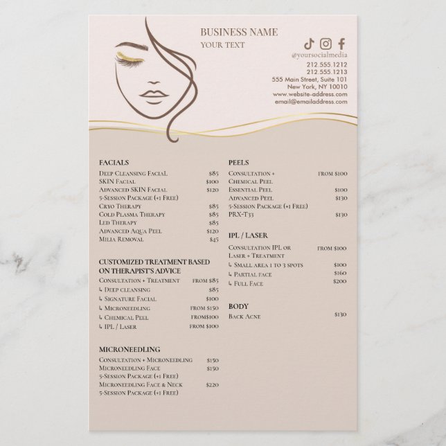 Prospectus 14 Cm X 21,6 Cm FACIAL TREATMENTS Beauty Salon flyer (Devant)