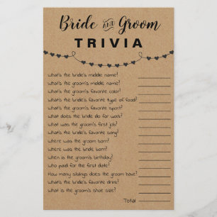 Prospectus 14 Cm X 21,6 Cm Fête des mariées Game Bride & Groom Trivia Card