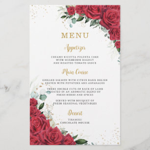 Prospectus 14 Cm X 21,6 Cm Feuille de menu Budget Roses rouges Fleurs florale