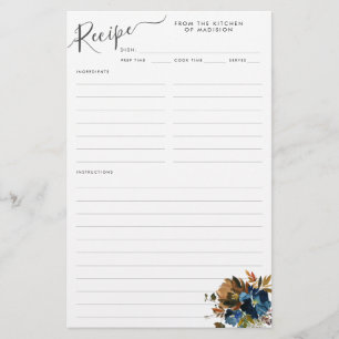 Prospectus 14 Cm X 21,6 Cm Feuille de recette Budget Floral Navy Blue Terraco