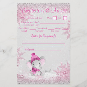 Prospectus 14 Cm X 21,6 Cm Fille Éléphant d'Hiver Baby Shower Flyer Double Je