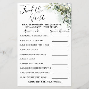 Prospectus 14 Cm X 21,6 Cm Find the Guest Eucalyptus Bridal Shower Game Card