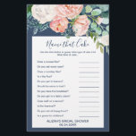 Prospectus 14 Cm X 21,6 Cm Fleurs de pivoines romantiques | Nom bleu qui gâte<br><div class="desc">Ce jeu romantique de fleurs de pivoine bleu "nom que gâteau" est parfait pour une douche nuptiale élégante. Le design floral présente des fleurs d'aquarelle rose pâle, pêche et blanche en cascade sur un arrière - plan bleu marine. Personnalisez le jeu avec vos propres questions, le nom de la mariée...</div>