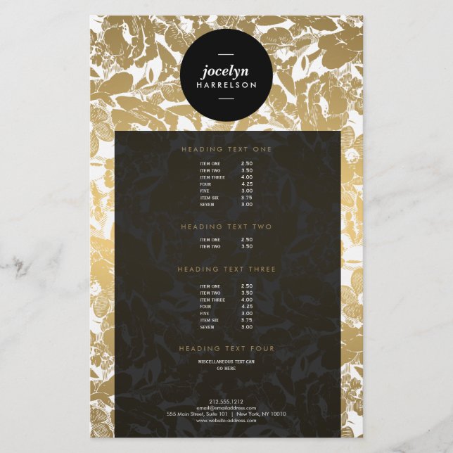 Prospectus 14 Cm X 21,6 Cm Fleurs d'or moderne Circulaire noir (Devant)