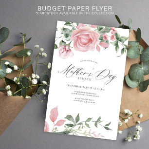 Prospectus 14 Cm X 21,6 Cm Fleurs roses Budget Mothers Day brunch invitation
