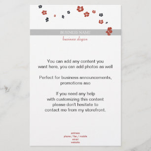 Prospectus 14 Cm X 21,6 Cm Fleurs rouges et noires sur blanc élégant