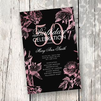 Prospectus 14 Cm X 21,6 Cm Floral 50e Anniversaire Programme Rose Gold Black