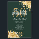 Prospectus 14 Cm X 21,6 Cm Floral 50th Birthday Program Gold & Emerald Menu<br><div class="desc">Elegant "Birthday Party Program" design with Floral Arrangement in Gold w/ custom text.</div>