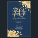 Prospectus 14 Cm X 21,6 Cm Floral 70th Birthday Program Gold & Navy avec menu<br><div class="desc">Design élégant "Programme de fête d'anniversaire" avec arrangement floral en or avec texte personnalisé.</div>