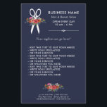 Prospectus 14 Cm X 21,6 Cm Floral Scissors<br><div class="desc">Coiffeuse de salon de coiffure en bleu marine avec fontes blanches modernes,  une paire de ciseaux blancs,  et des fleurs dessinées à la main dans de belles combinaisons de couleurs : corail rouge,  rose chaud,  orange et blanc.</div>