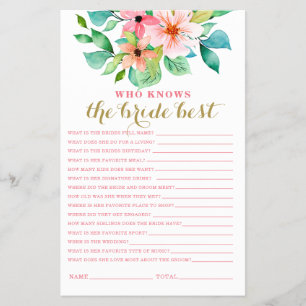 Prospectus 14 Cm X 21,6 Cm Flyer de jeu de baby shower tropical floral de pla