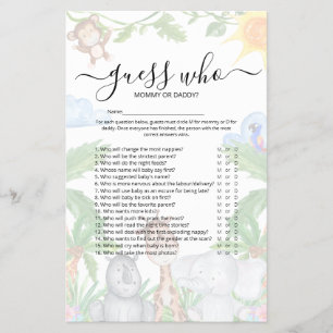 Prospectus 14 Cm X 21,6 Cm Flyer de jeu 'Devine qui' pour Baby Shower 'Safari