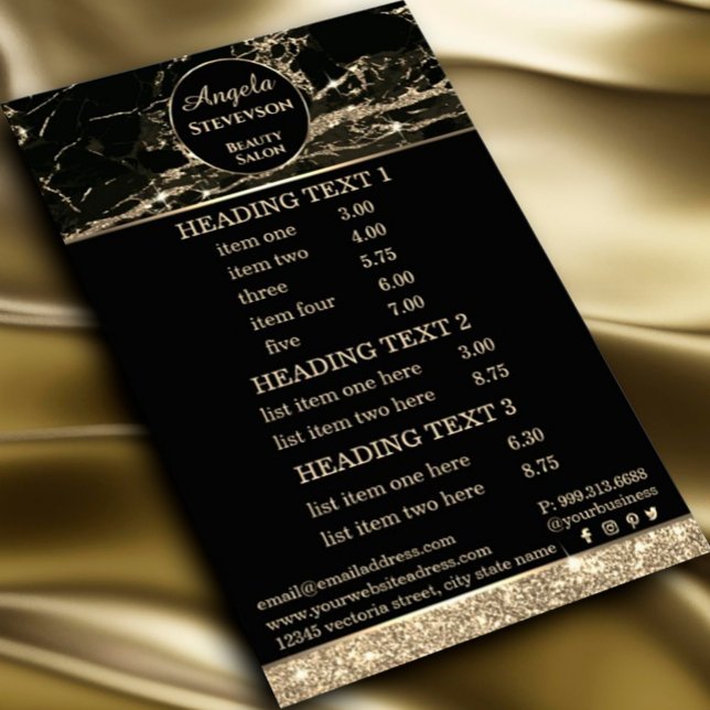 Prospectus 14 Cm X 21,6 Cm Flyer de marbre noir or maquillage (#zazzlemade #goldpricelist #luxurypricelist)