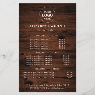 Prospectus 14 Cm X 21,6 Cm Flyer de menu de services de salon de couleur bois