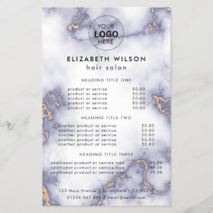 Prospectus 14 Cm X 21,6 Cm Flyer de menu de services de salon de marbre paill