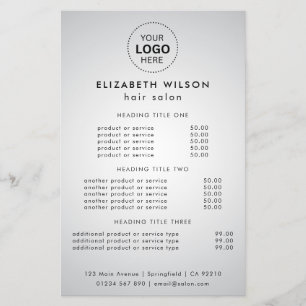 Prospectus 14 Cm X 21,6 Cm Flyer de menu de services de salon élégant et blan
