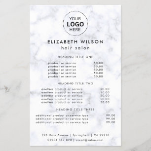 Prospectus 14 Cm X 21,6 Cm Flyer de menu de services de salon en marbre blanc