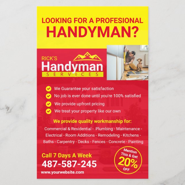Prospectus 14 Cm X 21,6 Cm Flyer de promotion d'entreprise Handyman - Profess (Devant)