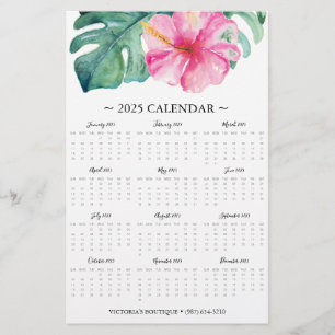 Prospectus 14 Cm X 21,6 Cm Flyers Pink Tropical Flower 2025 Calendrier