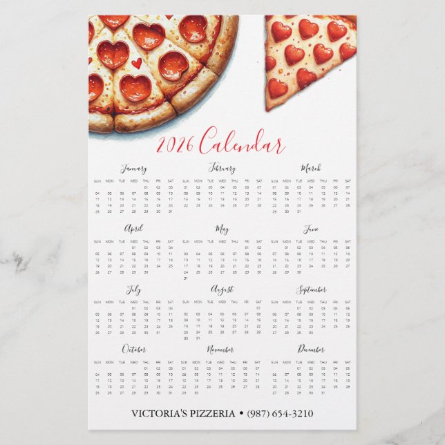 Prospectus 14 Cm X 21,6 Cm Flyers Pizza Restaurants 2025 Calendrier (Devant)