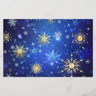 Prospectus 14 Cm X 21,6 Cm Fond bleu de Noël avec flocons d'or