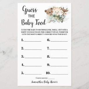 Prospectus 14 Cm X 21,6 Cm Forest Guess the Baby Food Baby shower Carte de je