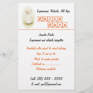 Prospectus 14 Cm X 21,6 Cm Garde d'enfants Babysitter Business Flyer