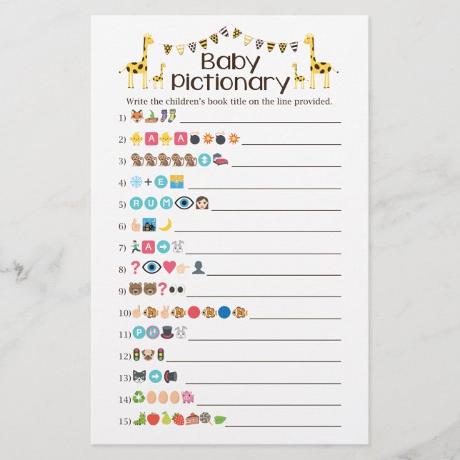 Prospectus 14 Cm X 21,6 Cm Giraffe Baby Books Emoji Pictionary Shower Jeu (Devant)