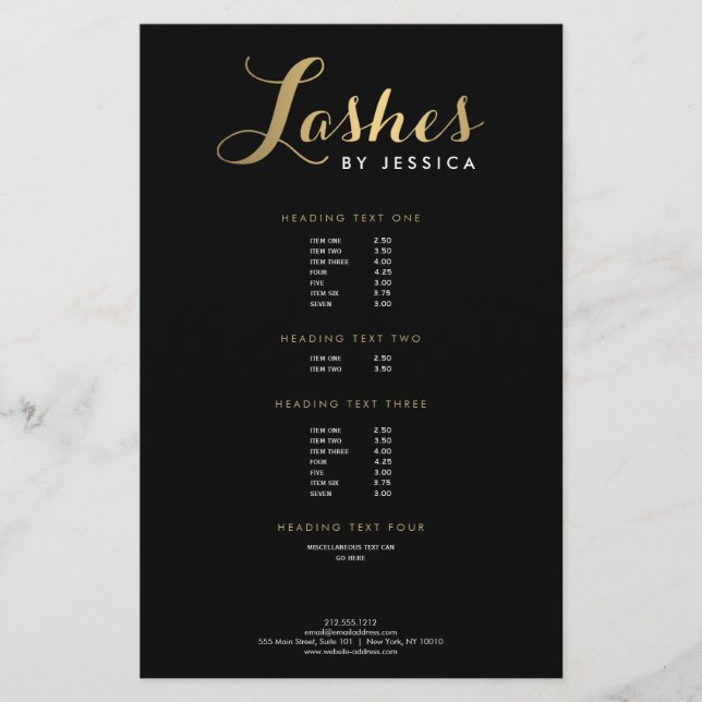 Prospectus 14 Cm X 21,6 Cm Glam Lashes Script Text Gold/Black Flyer (Devant)